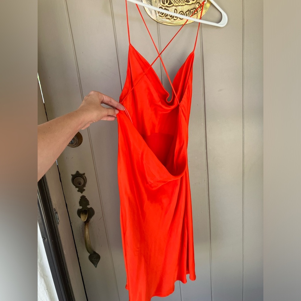Zara orange satin cowl neck mini dress - Picture 2 of 5